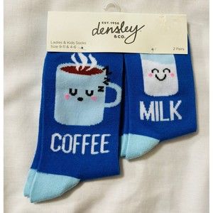 Densley & Co Ladies & Kid Coffee Milk Blue Socks 2 Pairs Low Cut Novelty